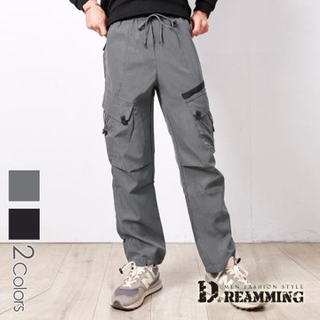 【Dreamming】韓系潮流多口袋工裝長褲 傘兵褲 直筒寬褲 無彈性(共二色)