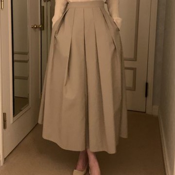 MOCO韓版chic氣質百搭高腰顯瘦中長款純色A字百褶半身裙