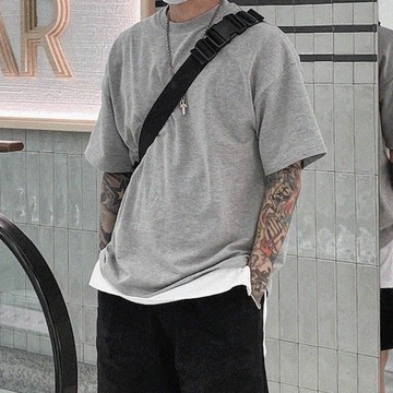 【AMERO】男女裝 圓領短袖T恤 素面 落肩款 情侶裝