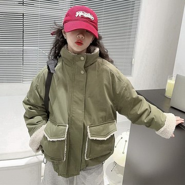 中大女童-帥氣羊羔絨工裝派克外套