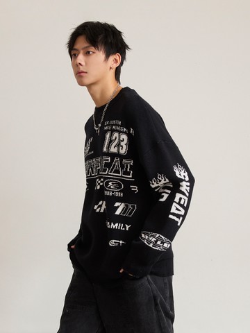 街頭賽車寬鬆長針織衫