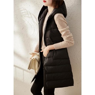 時尚中長款連帽保暖背心羽絨馬甲