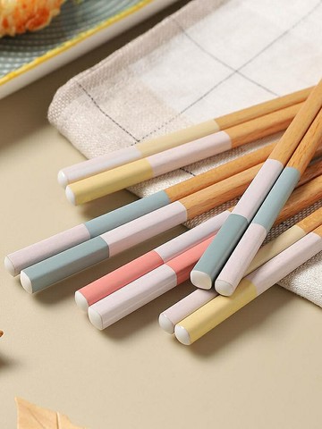 筷子 莫蘭迪筷子一人一筷韓式木筷撞色實木質家用家庭分餐筷防滑耐高溫