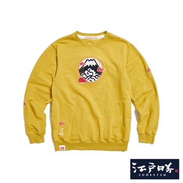 江戶勝 男裝 富士窗景厚長袖T恤-灰綠色