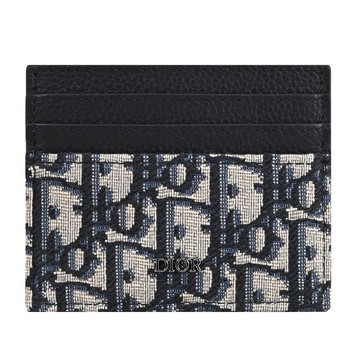 Christian Dior Oblique 浮雕LOGO滿版緹花六卡隨身卡夾.深藍/黑