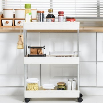 SUNUZ 移動式夾縫三層收納架  38 x 22 x 62 cm  白色 + 銀色