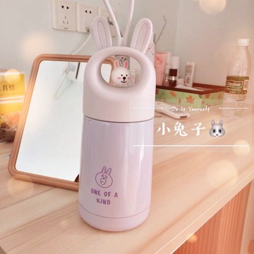 免運🎄兔子保溫杯女可愛便攜迷你小巧學生水杯韓版清新文藝超萌杯子保溫杯 保溫瓶 水壺 咖啡杯 吸管杯 隨行杯  環保