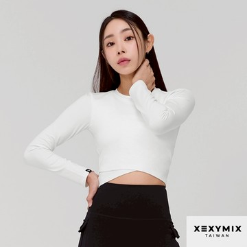 XEXYMIX 柔軟交疊設計短版長袖上衣 XWFLT03H3 共5色 跑步 彈力 健身 瑜珈上衣 運動上衣 LT03H3