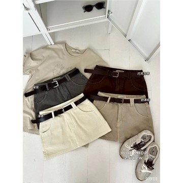 【太妮絲JJ53】現貨 韓系附皮帶A字裙 短裙 秋冬 褲裙 裙子 高腰顯瘦牛仔短裙｜牛仔裙 短裙 修身顯腿長 硬挺質感裙