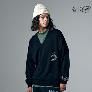 【Munsingwear 企鵝】男款日本製黑色V領保暖外搭毛衣 MGSP4L02