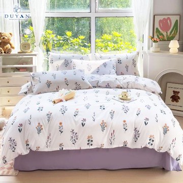 【DUYAN 竹漾】舒柔棉三件式枕套床包組 紫薇白茵 (加大)