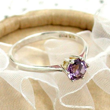 【伊飾炫銀】炫紫冰雨 六爪純銀戒 戒圍可選