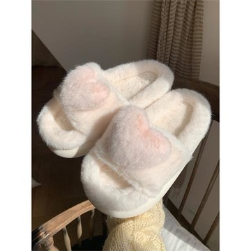 細細條 少女心毛絨絨一字棉拖鞋秋冬季時尚韓系居家ins厚底毛毛鞋