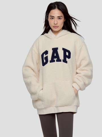 男女同款 Logo刺繡帽T-米色