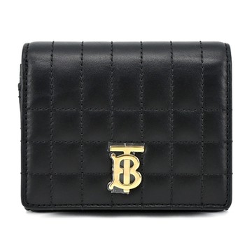 BURBERRY 巴寶莉  Lola TB金字LOGO格紋絎縫羔羊三折短夾(黑色)