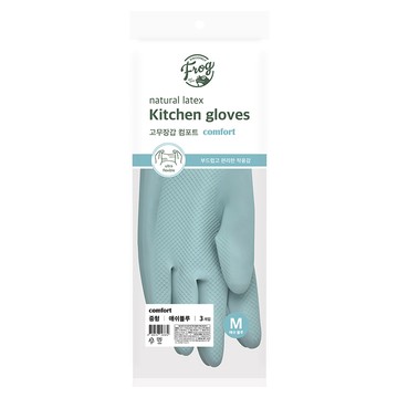 SINCERELY Frog 舒適乳膠廚房手套 灰藍色 3雙  M(31 x 20cm)  1包