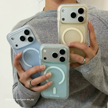 高級感清涼薄荷綠淡藍磨砂磁吸殼 iphone17手機殼16 15 蘋果防摔保護殼 簡約設計