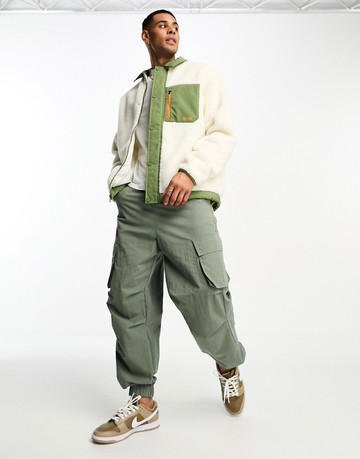 Levi's Buchanan borg overshirt in cream and green-White