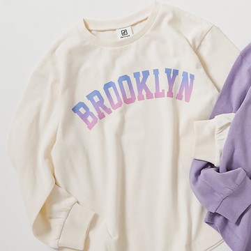 日本 devirock - 100%棉 女孩印花圓弧長袖上衣-布魯克林-米白