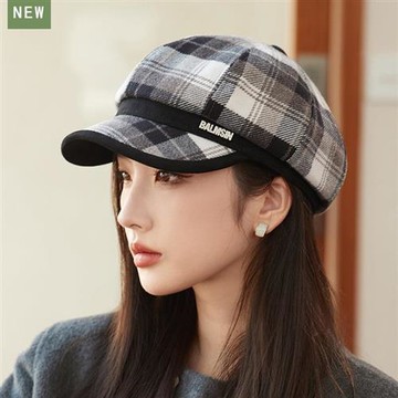 【米蘭精品】毛帽貝雷帽-彩色格子英倫復古毛呢女帽子5色74ig57