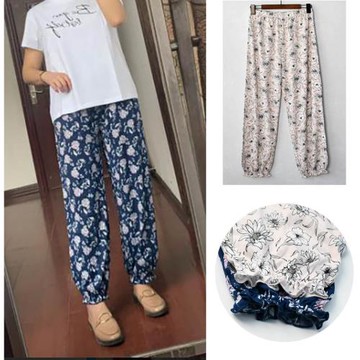 女士睡褲純棉長褲女宅宅褲束腳懶人薄款可外穿空調褲夏季家居褲
