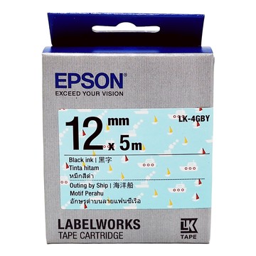 EPSON 花紋系列 標籤帶 LK-4GBY 12mm  海洋船底黑色  500cm