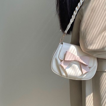 Bag House👜 鹿子 小衆新款女包蝴蝶結小圓包褶皺雲朵包柔軟單肩斜挎小包