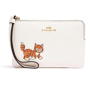 COACH - 貓咪印花皮革手拿包 (白色)