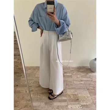 清倉特價不退~高級感兩粒扣西裝褲女春夏韓版休閑褲顯瘦闊腿褲