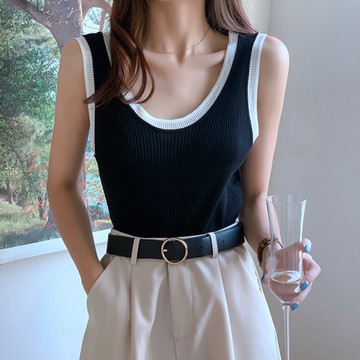 【🍒櫻桃大尺碼】M-5XL 大尺碼吊帶背心女夏外穿撞色內搭打底美背針織衫無袖上衣女8038