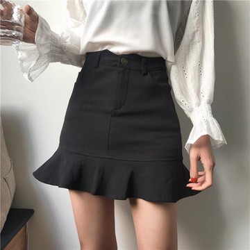 早秋季新款大碼黑暗系半身裙女胖mm顯瘦魚尾裙200斤荷葉邊短裙子