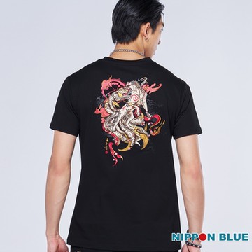 日本藍 BLUE WAY –江戶百景火狐短TEE(黑)