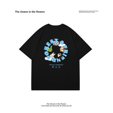 可愛卡通黑色短袖T恤女夏季小眾設計感韓版寬松圓領oversize半袖