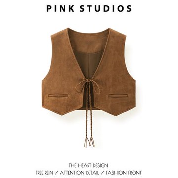 復古v領短款疊穿麂皮絨開衫馬甲