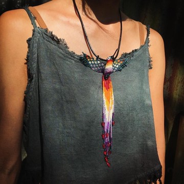 【Lost and find】 全手工編珠 蜂鳥 流蘇 頸鏈 (紫虹)