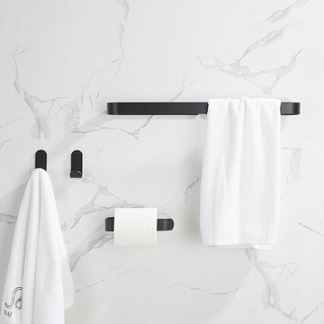 免打孔黑色毛巾架北歐單桿浴室毛巾桿衛生間毛巾環浴巾架掛鉤粘鉤