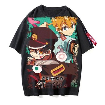 2025夏季新款青少年學生地縛少年花子君動漫印花黑色T恤男女短袖