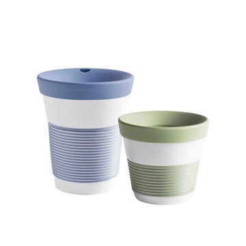 Cupit 設計款防滑精瓷隨行杯二入組 中＋小 (350ML + 230ML) 潟湖綠+夕陽橘