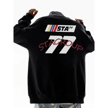 STA潮牌77字母連帽衛衣男重磅寬松oversize情侶秋冬加絨帽衫外套