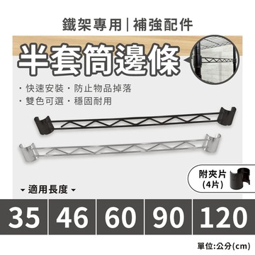 【現貨｜MIT】層架 鐵架配件｜35／46／60／90／120 半套筒邊條 (銀色/黑色)｜補強桿 側擋 邊條（附夾片）