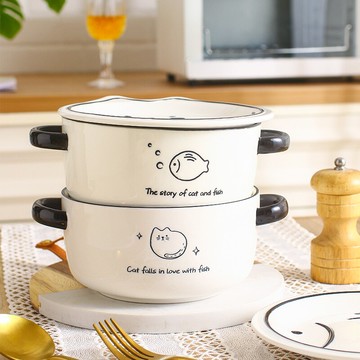 維馬仕 雙耳泡面碗宿舍用學生帶蓋家用餐具可愛陶瓷方便面碗單個