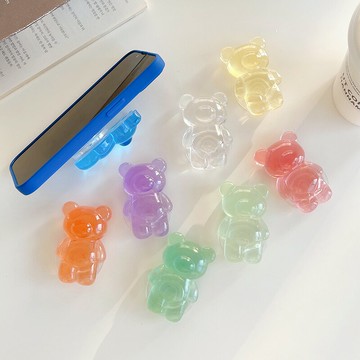 手機支架卡通立體透明小熊折疊伸縮支撐架手機殼桌面通用便攜背貼