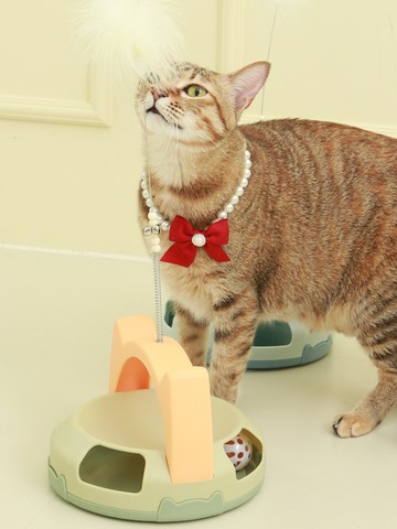 寵物貓耳造型圓盤羽毛逗貓玩具