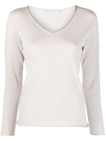 Fabiana Filippi - V-neck long-sleeved knitted top - women - Cotton/Polyester/Viscose - 38 - Neutrals
