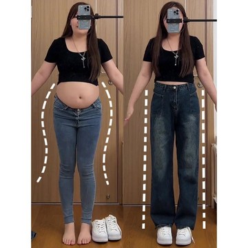 【🍇精選】大碼胖mm 複古藍闊腿牛仔褲 春秋 寬鬆顯瘦 大碼胖妹妹 梨形身材褲子 彈力褲子 百搭長褲 時尚慵懶風