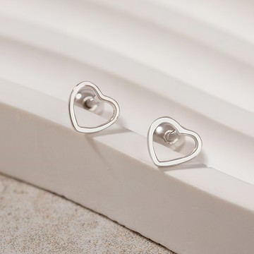 [925純銀]輕描心事鏤空愛心轉珠耳環【SL987】-銀