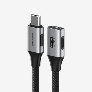 HAGiBiS 細軟編織USB4快充高速延長線USB-C公對母0.5M(黑色)TCC1001-005