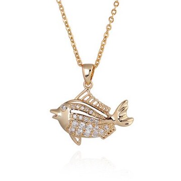 純銀項鍊 鍍18K金鑲鑽吊墜-獨特小魚造型吸睛七夕情人節禮物女飾品73cu171【獨家進口】【米蘭精品】