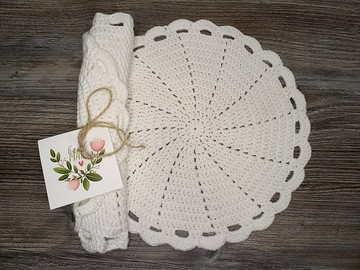 4 件套鉤針 PLACEMAT 鉤針桌巾針織杯墊餐巾桌裝飾