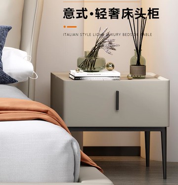 輕奢床頭櫃簡約后現代臥室床邊櫃皮質實木北歐家用網紅收納櫃整裝